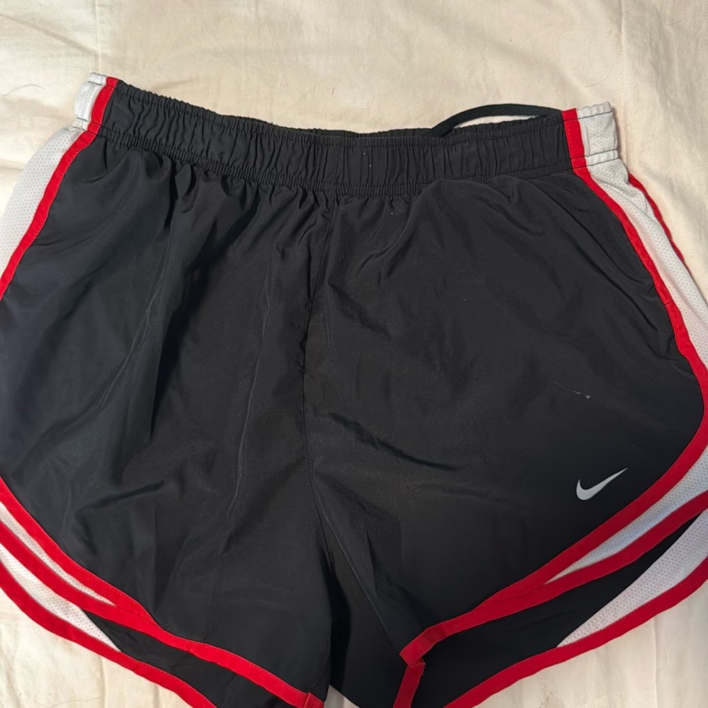 Nike Women’s Black Athletic Shorts with Red and White Trim
